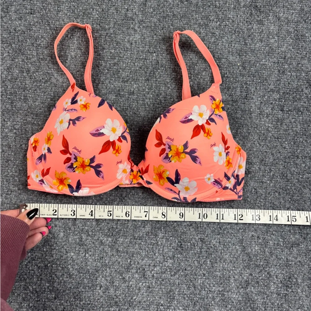 PINK Victoria’s Secret Peach Floral Wear Everywhere T-Shirt lightly lined 32C - Picture 4 of 5